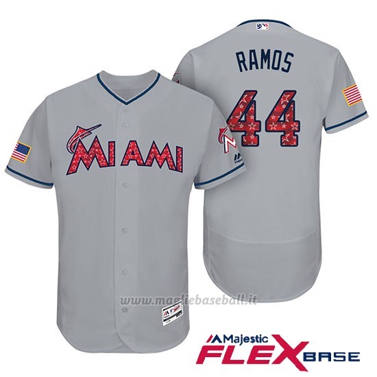 Maglia Baseball Uomo Miami Marlins 2017 Estrellas y Rayas A.j. Ramos Grigio Flex Base